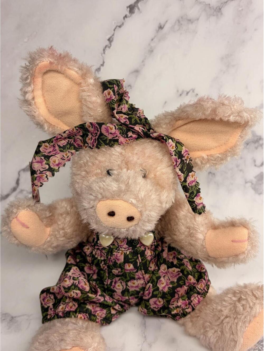 Boyds Bear Plush Pig Toy Floral Dress Vintage Stuffed Animal - Picture 4 of 8